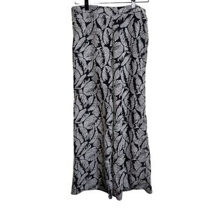 Elevenses Wide Leg Palazzo Pants Black White Leaf Print Boho Bohemian Medium